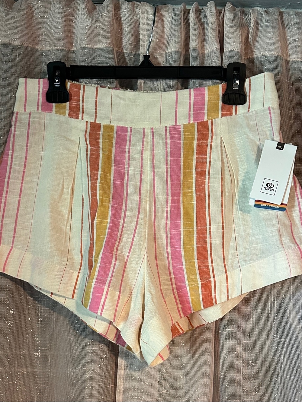 Rip Curl High-Waist Striped Shorts in Cream, Pink & Orange
